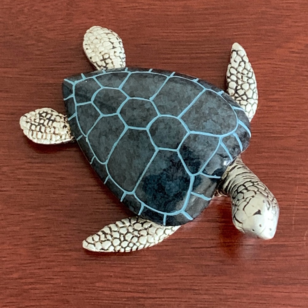 Silver and Green/Blue Desk/Bookshelf Decor Turtle paperweight